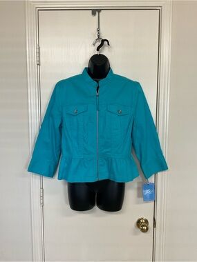 Lara Lane Teal Peplum Zip Jacket